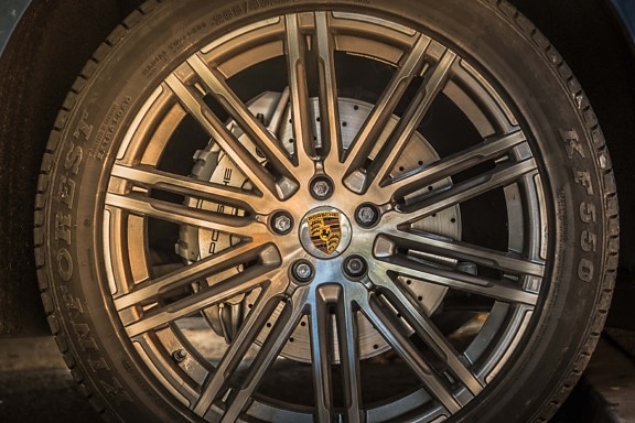 Porsche, tire, rubber, brake, rim, disk, flare, reflection, aluminum, modern