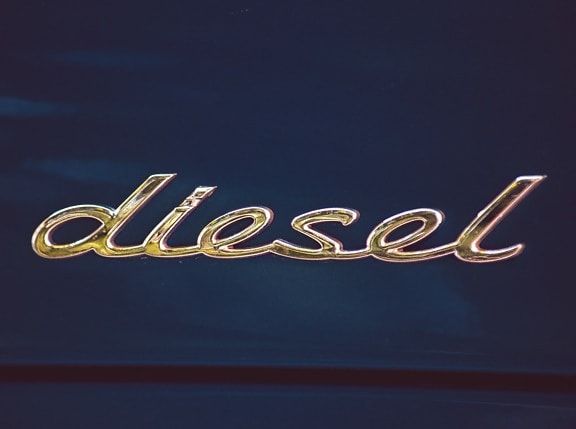 diesel, sign, chrome, metallic, stainless steel, glossy, text, symbol, shining, reflection