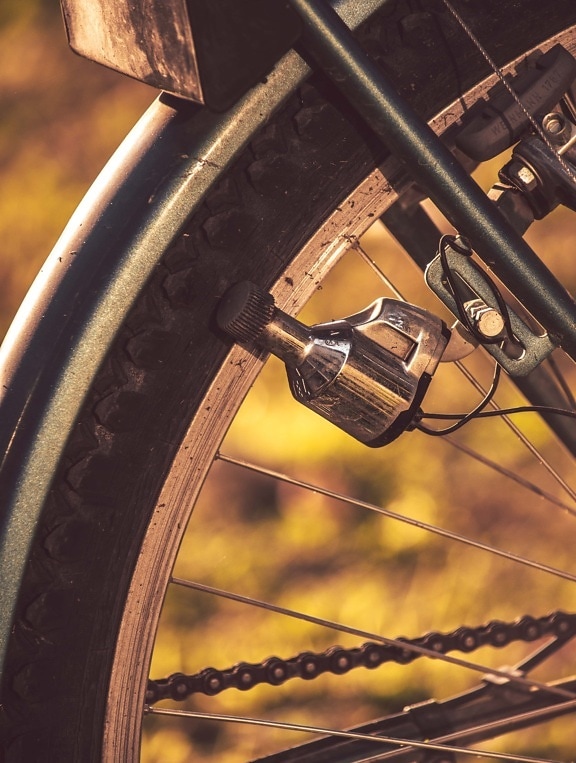 电滚子, 近距离, 自行车, 设备, 轮, 轮缘, 钢, 部分, 老, 轮胎