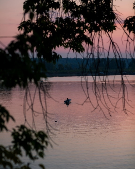 evening, dusk, dawn, silhouette, distance, fishing boat, majestic, landscape, twilight, water