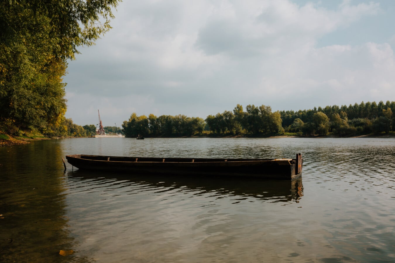 madera, barco, flotando, nivel de agua, Río, canal, junto al lago, agua, reflexión, vehículo