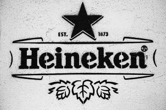 Heineken, tegn, symbolet, svart-hvitt, monokrom, svart, tekst, tekstur, årgang, illustrasjon