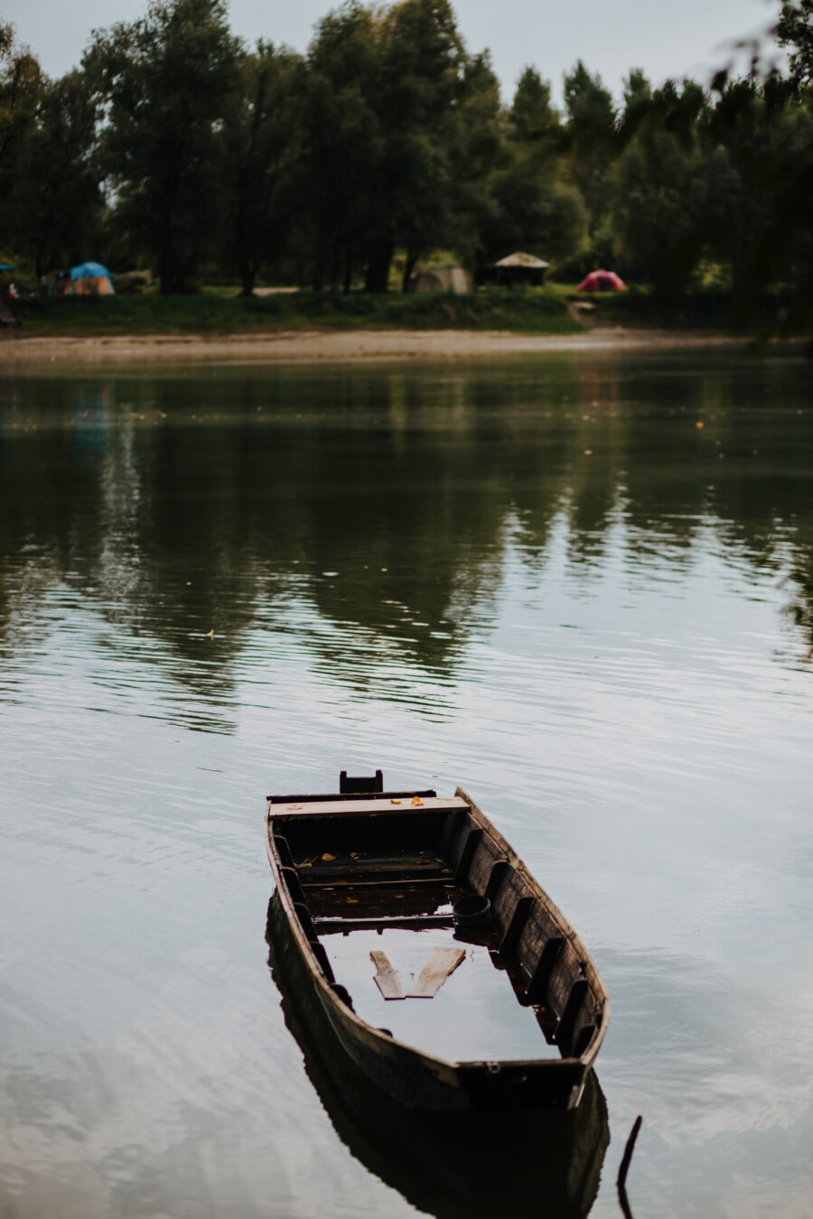 perahu, kayu, mengambang, tingkat air, tenang, tepi danau, Danau, air, refleksi, alam