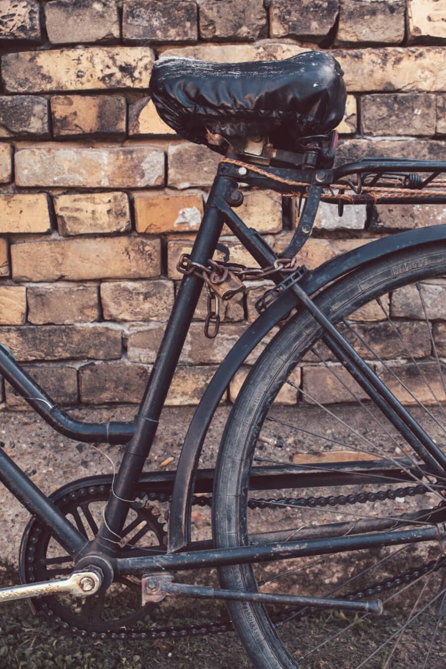 staromódny, staré, bicyklov, čierna, koleso, sedadlo, železo, oceľ, vonku, retro