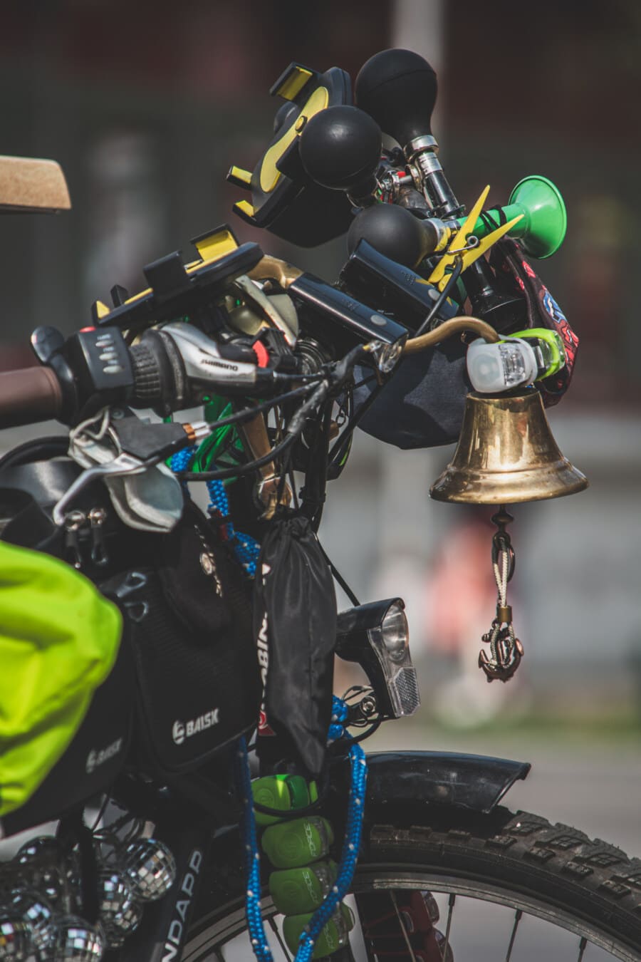 zvono, upravljač, mnogi, stvari, bicikl, guma, prednje svjetlo, na otvorenom, rekreacija, uređaj