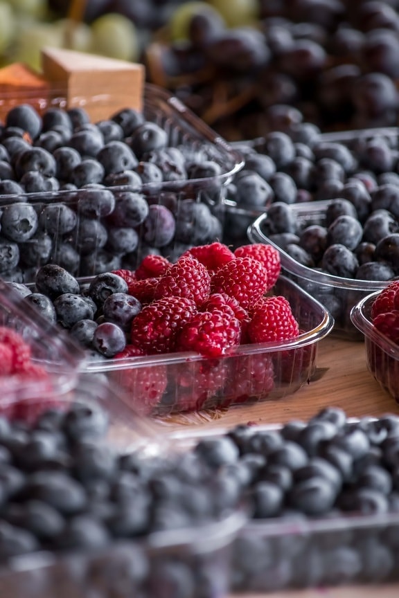 Raspberry, Blueberry, organik, Vitamin, antioksidan, buah, buah yang matang, segar, menghasilkan, makanan