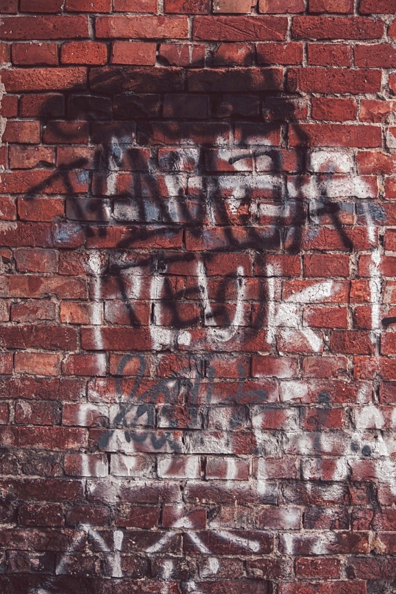 mattoni, parete, rosso scuro, aree dismesse, Graffiti, decadimento, vandalismo, trama, cemento, mattone