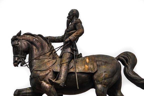szobrászat, bronz, lovas, ló, katona, ember, általános, szobor, művészet, ősi