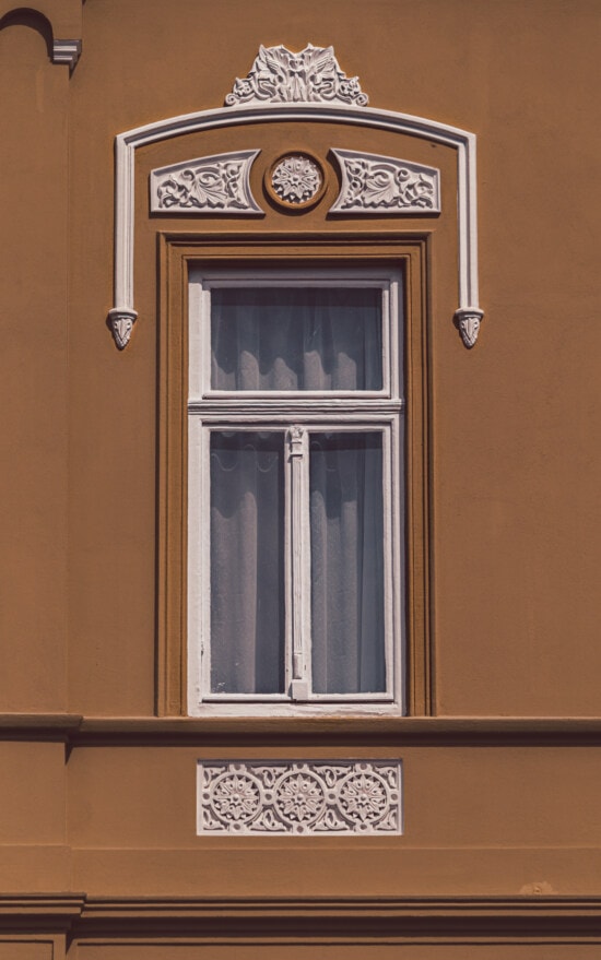 baroque, style architectural, arabesque, fenêtre, façade, mur, brun clair, couleur, architecture, classique