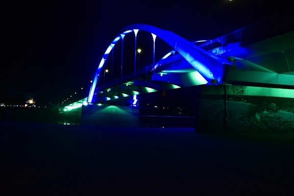 natt, opplyst, bro, bue, arkitektoniske stil, struktur, lys, arkitektur, kveld, urban