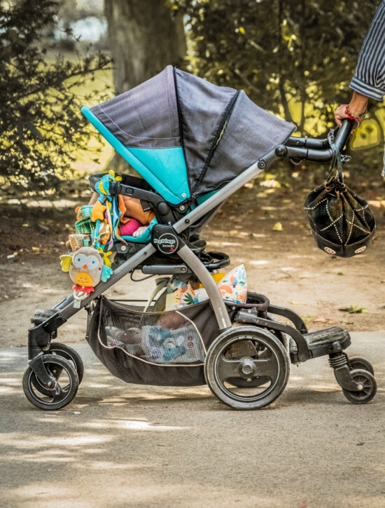 vozík, batole, dítě, pěší, kolečko, cesta, vozidlo, venku, městský, hračka