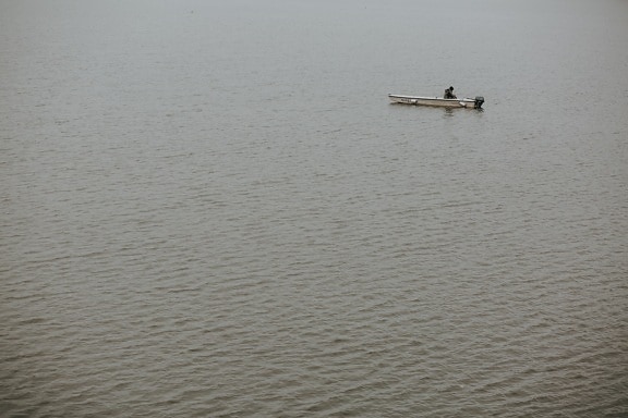 fishing boat, fisherman, distance, water level, water, boat, river, lake, reflection, nature