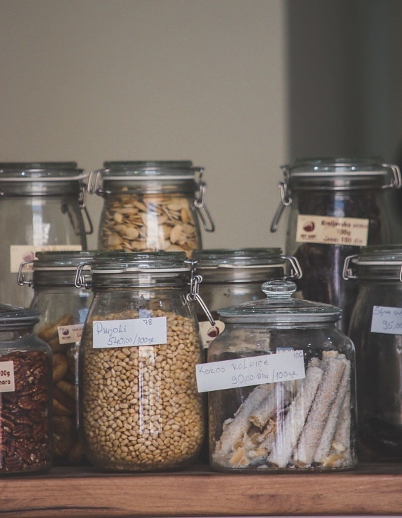 ingredients, jar, seed, snack, food, homemade, traditional, stock, merchandise, glass