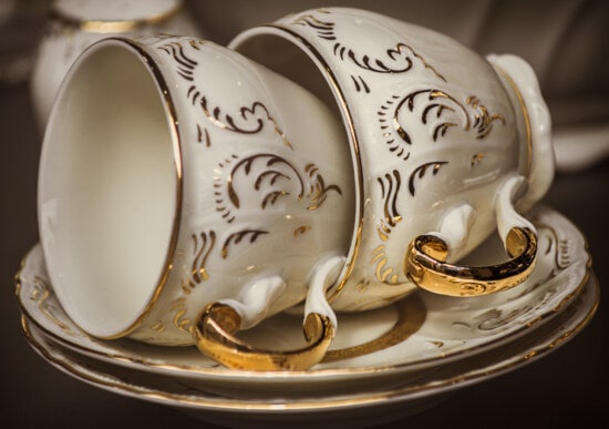 porcelana, China, brillo dorado, taza de café, taza de café, loza de barro, cerámica, tradicional, antiguo, antiguo