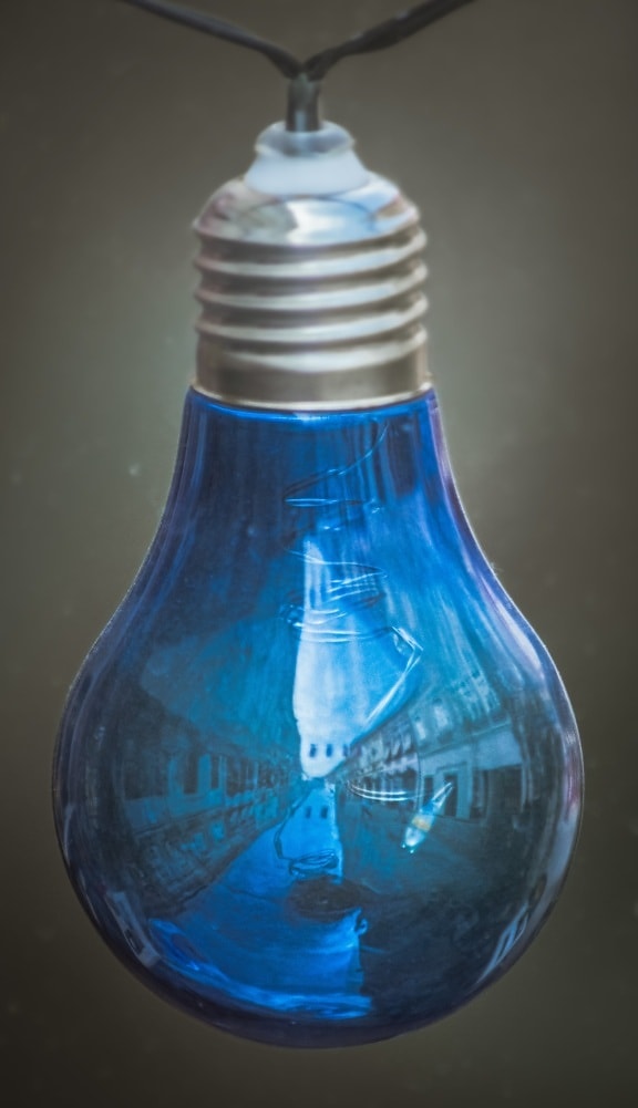 dunkelblau, Glühbirne, transparente, hängende, Reflexion, Strom, Drähte, Glas, Wissenschaft, beleuchtet