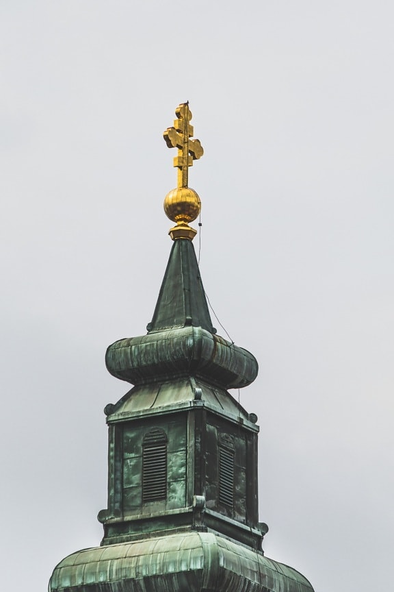 Torre da igreja, ouro, Cruz, oxidação, cobre, telhado, pára-raios, arquitetura, Torre, dispositivo