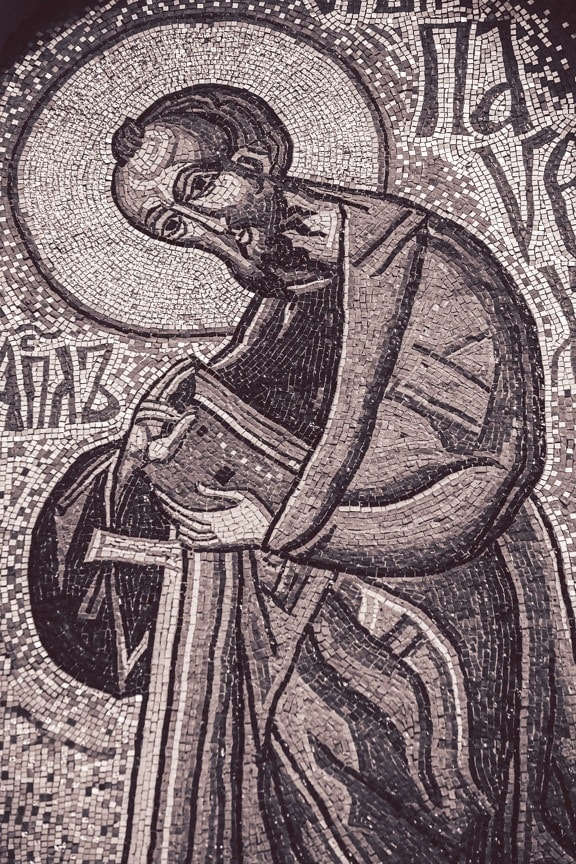 Bizantino, santo, mosaico de, sepia, monocromo, arte, religión, antigua, hombre, antiguo