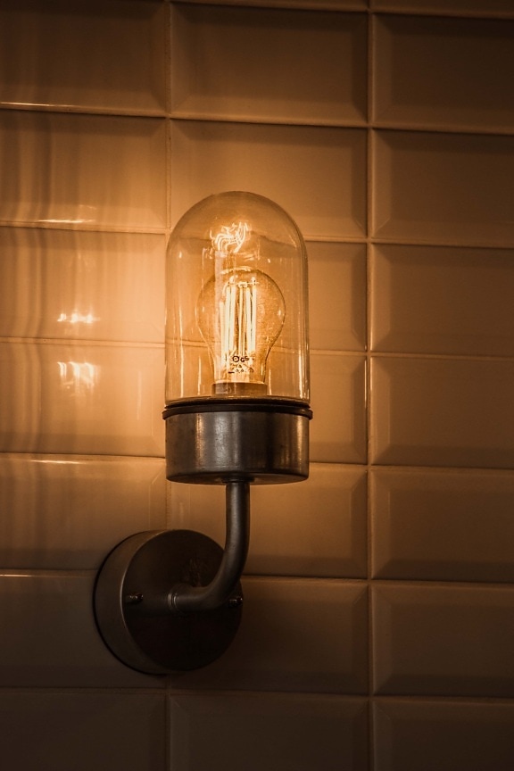 lampan, vintage, glödlampa, väggen, enhet, ljus, inomhus, elektricitet, glödlampa, stilla liv