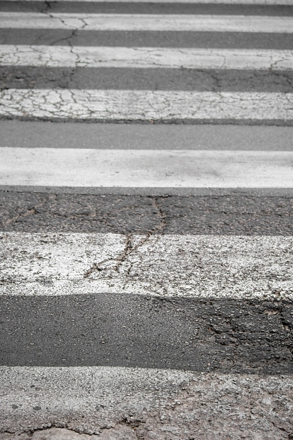 kruispunt, zebrapad, zwart-wit, asfalt, bitumen, grijs, zwart, wit, lijnen, horizontale