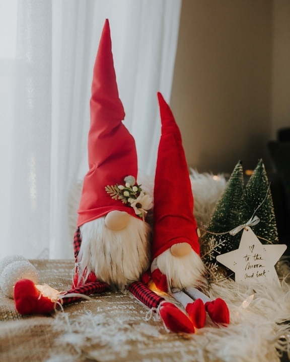 piros, kalap, babák, törpe, dekoráció, ajándékok, karácsonyfa, Karácsony, játékok, belsőépítészet