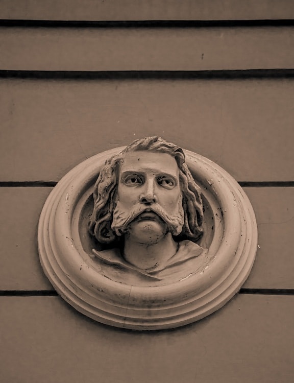 bust, historic, facade, art, sculpture, portrait, man, old, street, museum