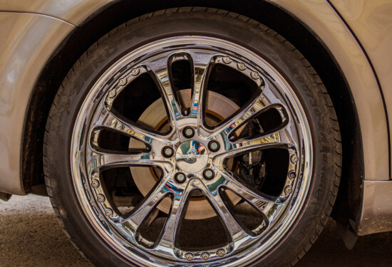 rim, tire, reflection, metallic, chrome, sedan, car, sports car, automobile, wheel
