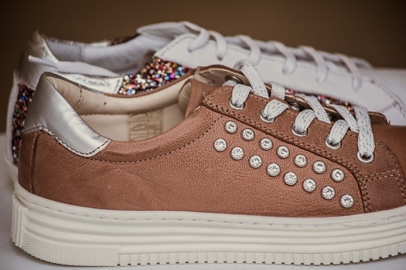 fancy, brown, sneakers, diamond, trendy, decoration, pair, fashion, leather, shoe