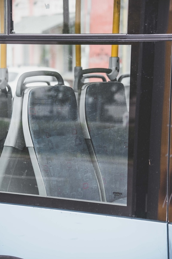 вътре, автобус, седалка, интериор, прозорец, прозрачен, мебели, празен, превозно средство, детайли