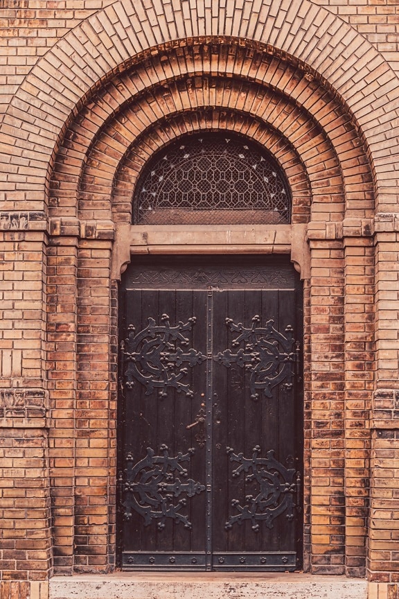 gotický, vchod, dvere, nástenné, historické, tehly, liatina, staré, oblúky, architektúra