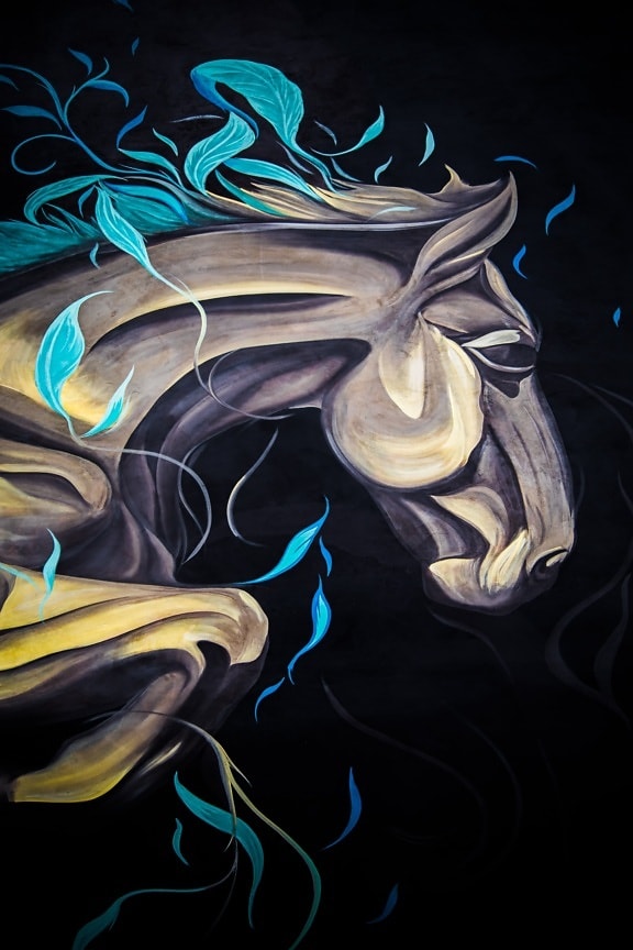 graffiti, surrealistiskt, häst, fantasi, illustration, väggmålning, majestätisk, dynamiska, konst, abstrakt