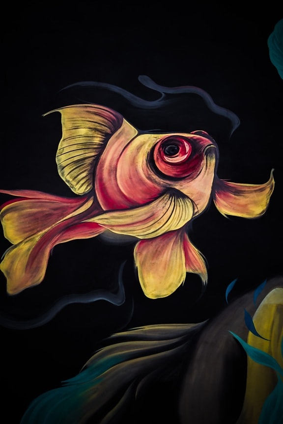 стенопис, графити, скица, Златна рибка, изкуство, цвят, абстрактни, нереално, фентъзи, графичен