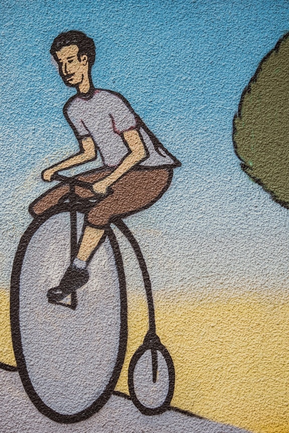 starinsko, bicikl, grafiti, zid, povijesno, šareno, skica, ilustracija, urbano, tekstura