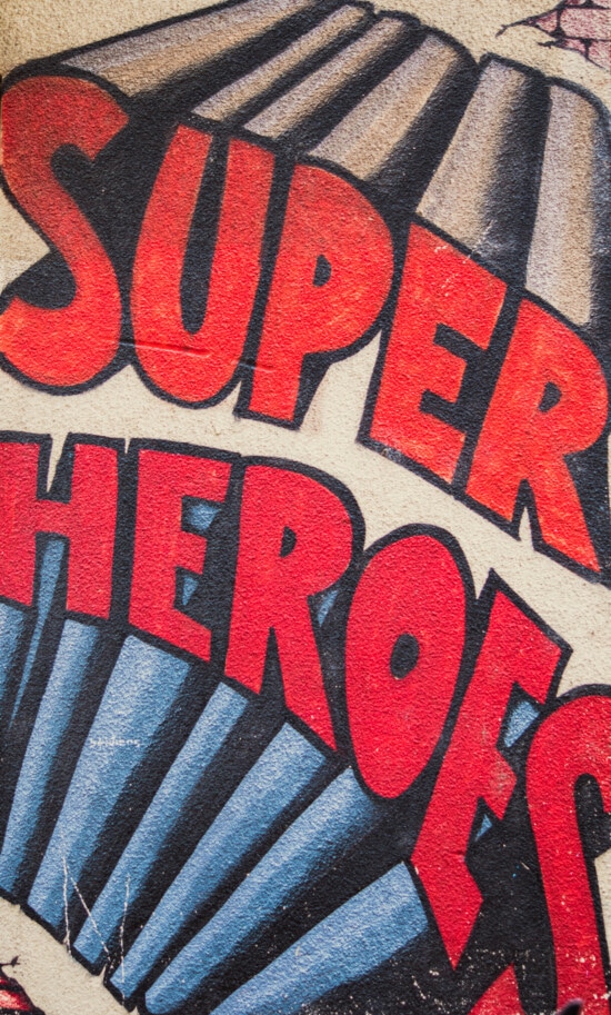super hero, text, vintage, graffiti, mural, sketch, dark red, art, illustration, wall