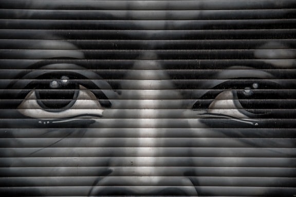 eyes, black, man, graffiti, close-up, metallic, chrome, texture, pattern, wall