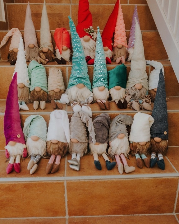 trpaslík, hračky, mnoho, panenky, schodiště, skupina, hračka, dekorace, panenka, v UK