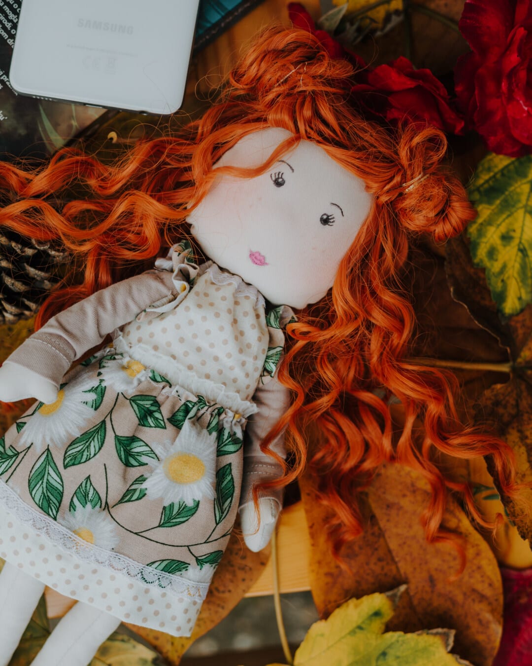 Redhead, muñeca, felpa, vendimia, juguete, color, decoración, naturaleza muerta, cara, atractivo