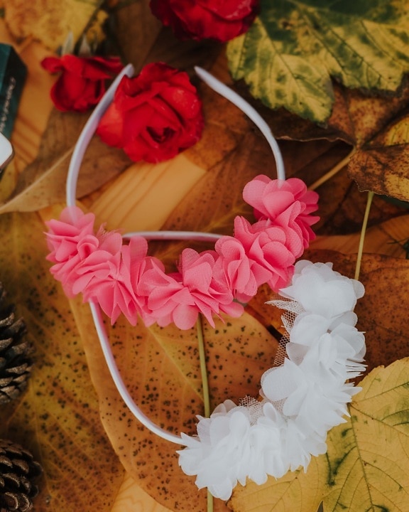white, pinkish, headband, handmade, decoration, leaf, nature, still life, elegant, pink