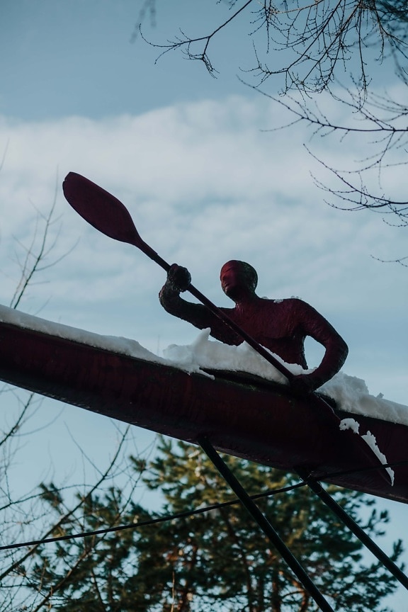 kayak, sculpture, artwork, snow, frost, outdoors, winter, sport, paddle, outdoor