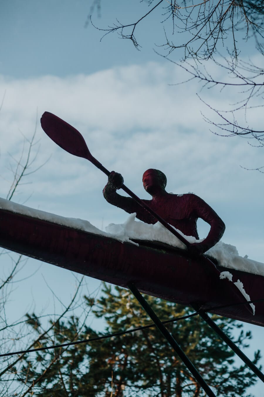 kayak, sculpture, oeuvre, neige, gel, à l’extérieur, Hiver, sport, pagayer, en plein air
