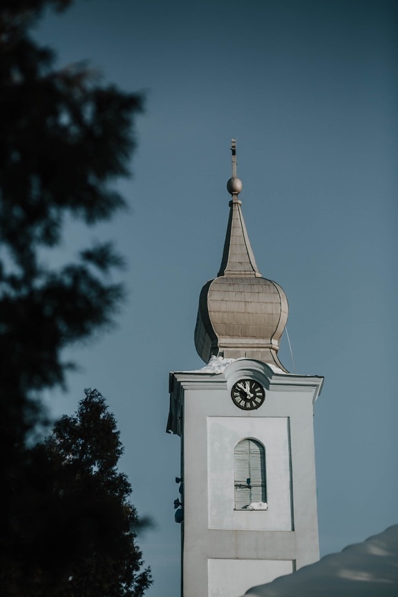 Torre de la iglesia, católica, gris, en la azotea, iglesia, Cruz, religión, torre, construcción, arquitectura