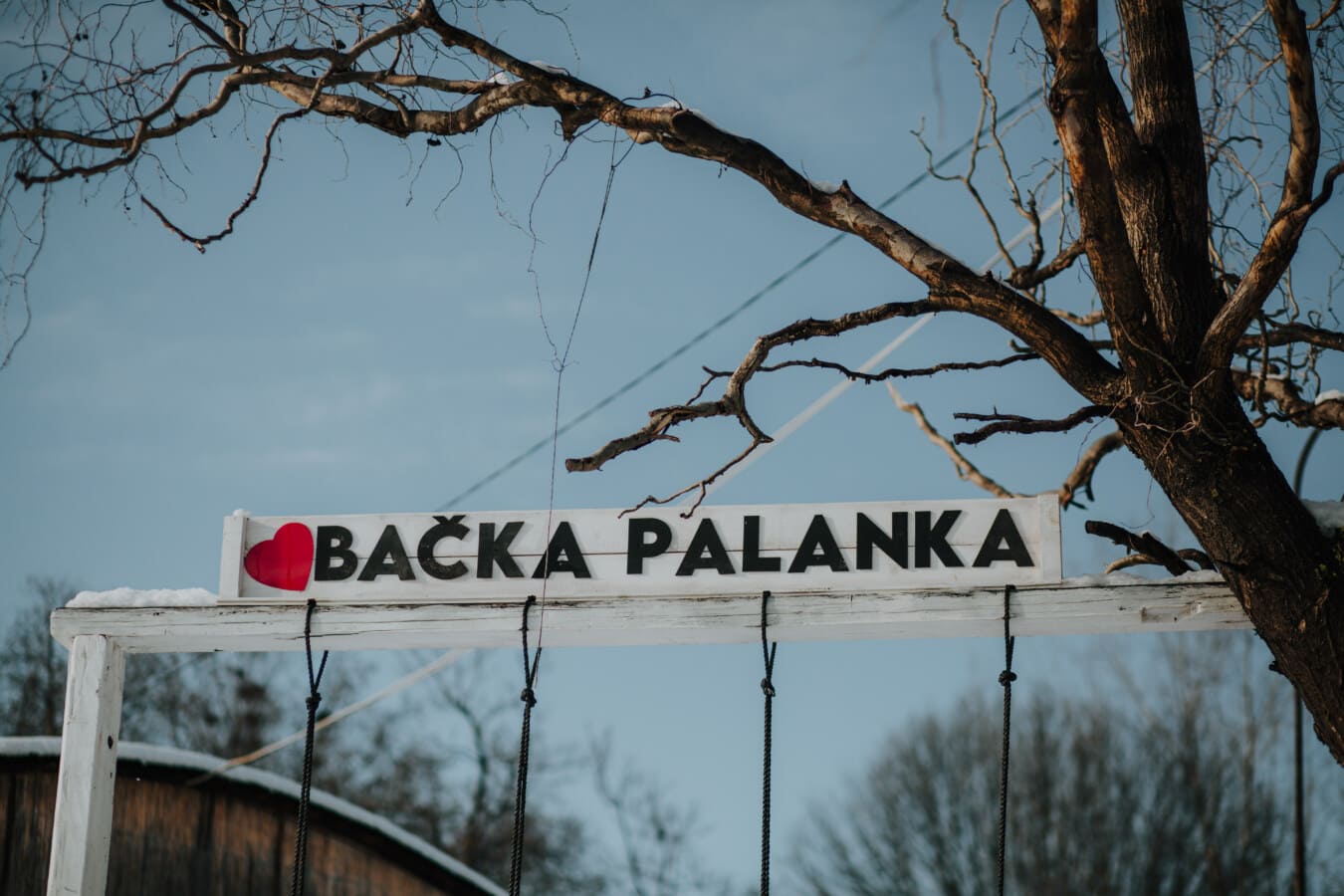Backa Palanka text, outdoor, wooden, heart, sign, winter, snow, wood, signal, outdoors