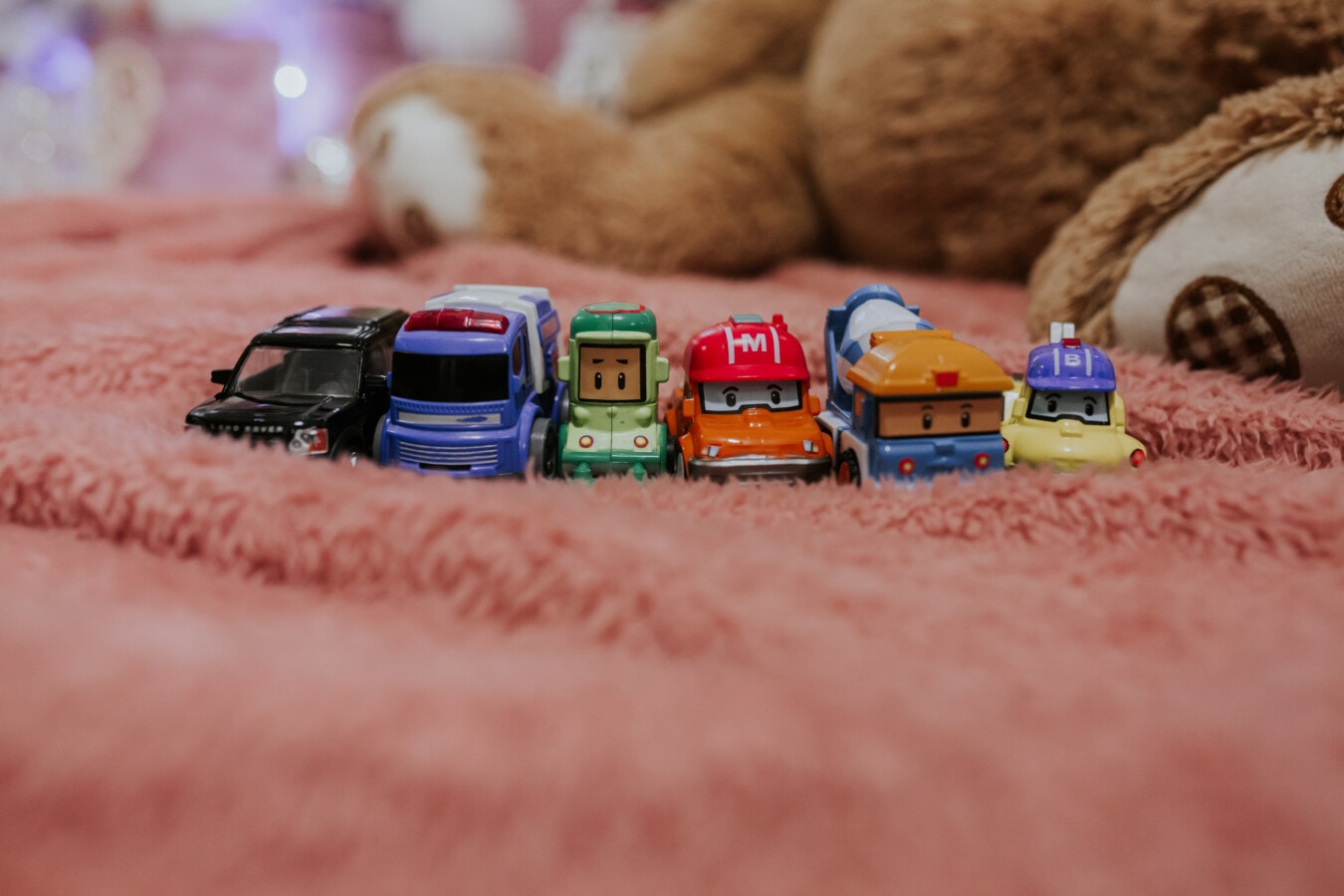 toys, vehicles, miniature, teddy bear toy, collection, blanket, bedroom, toy, vintage, childhood