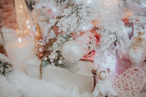 decoración, árbol de navidad, elegante, regalos, vacaciones, año nuevo, brillante, juguetes, vela, Navidad