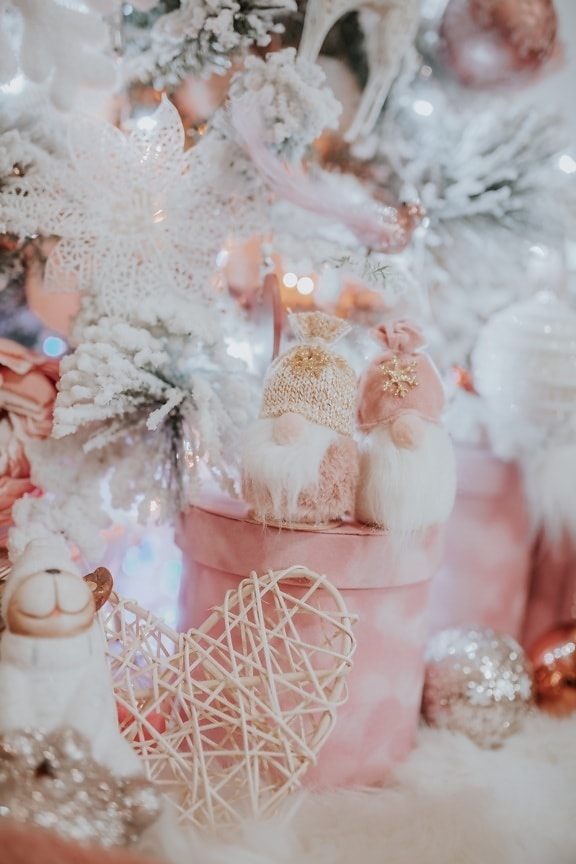 drzewko świąteczne, piękne, romantyczny, dekoracja, serce, luksusowe, zabawki, pastel, karzeł, eleganckie