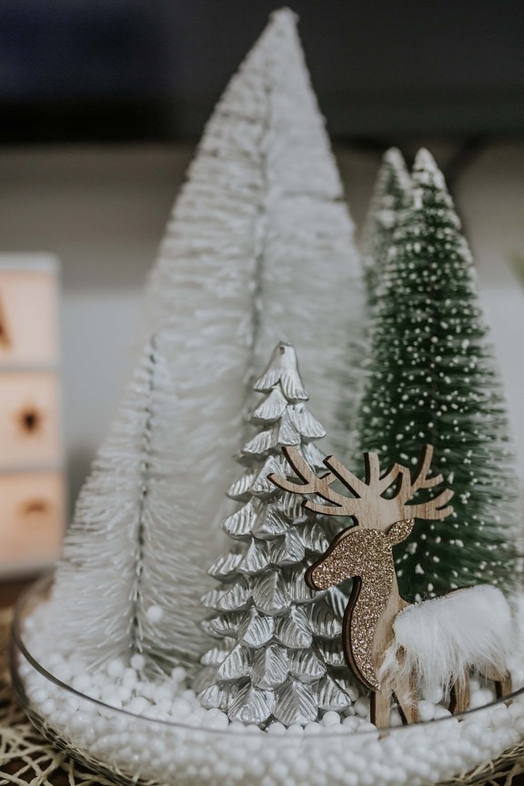 vánoční strom, dekorativní, ornament, uspořádání, jelen, zátiší, vánoční, tradiční, oslava, dekorace