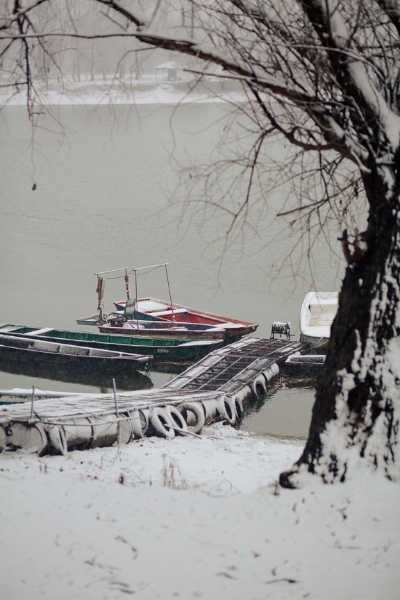 cold, temperature, harbour, lakeside, snow, winter, water, weather, river, frozen