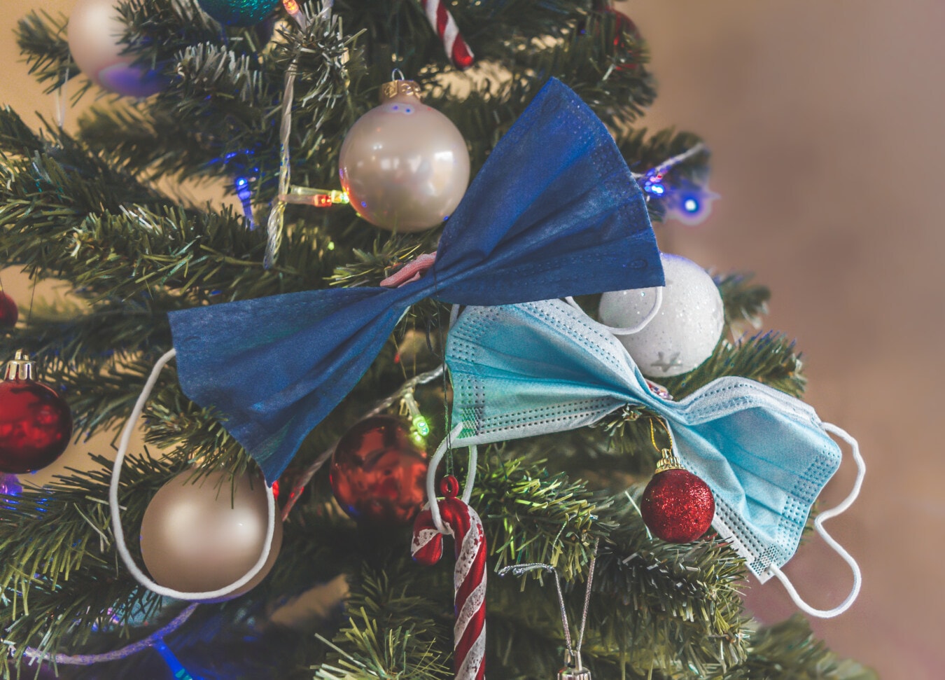 Gesichtsmaske, Coronavirus, Weihnachtsbaum, Neujahr, Ornament, Weihnachten, Dekoration, glänzend, Feiertag, hängende