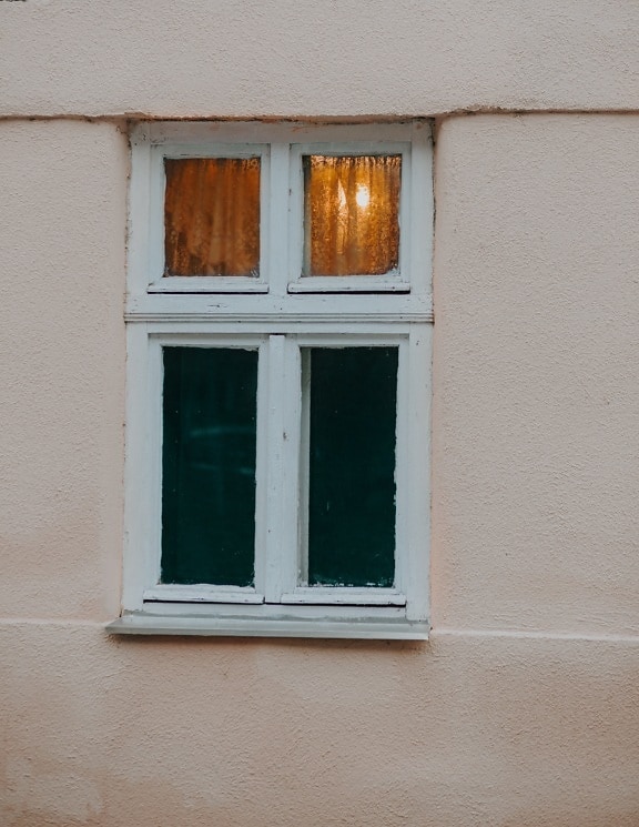 窗口, 白色, 背光, 老, 窗帘, 框架, 房子, 墙上, 体系结构, 户外活动