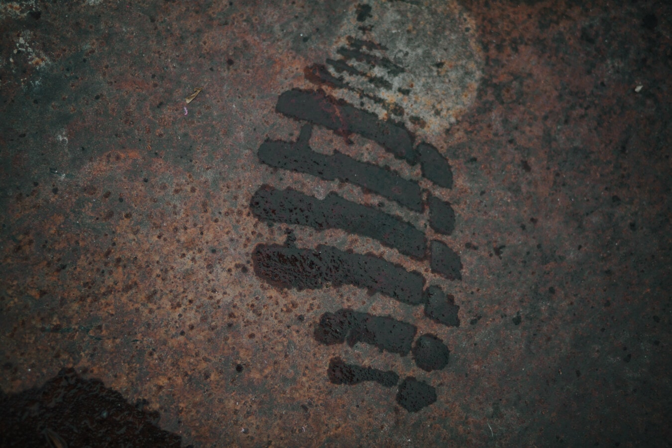 wet, footstep, rust, metal, iron, dirty, texture, dark, abstract, rough
