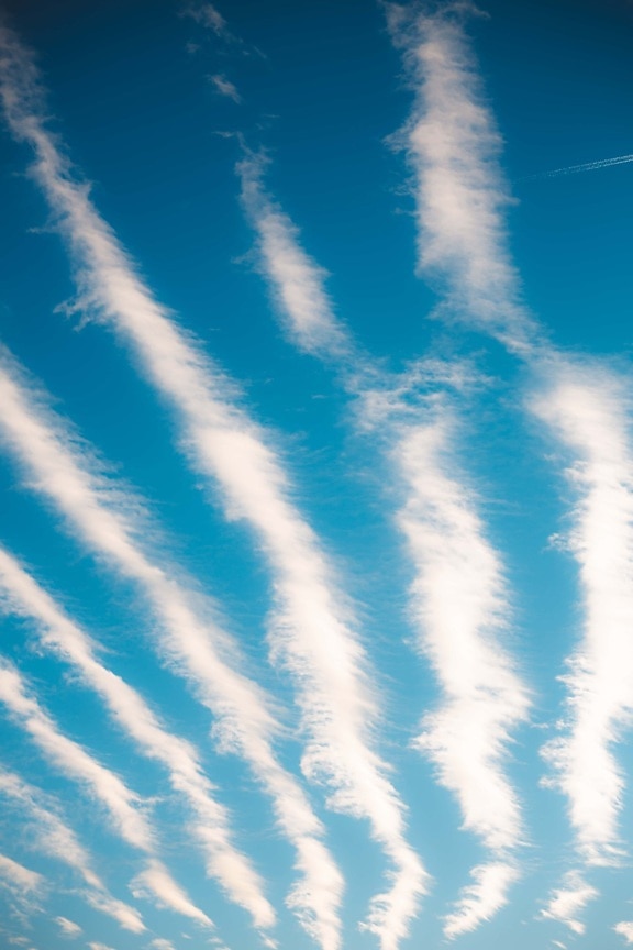 white, lines, vertical, blue sky, meteorology, ozone, climate, cloudy, clouds, sunlight